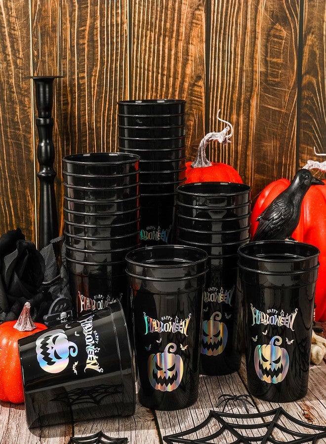 Whaline 30Pcs Halloween Party Cups 16oz Spooky Pumpkin Bronzing Silver Plastic Cups Decorative Halloween Black Stadium Cups - Image 3